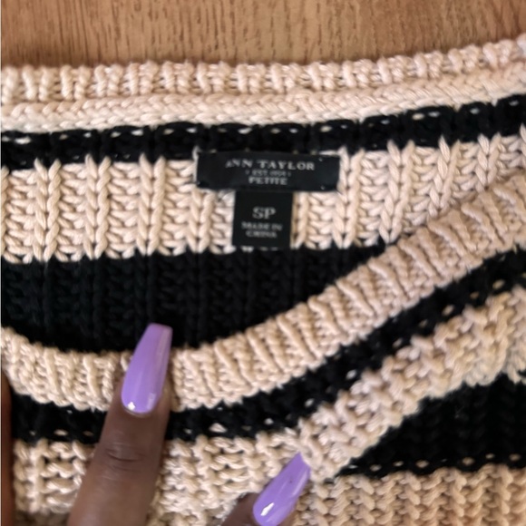 Black and cream striped Ann Taylor Petite chunky knit sweater - Picture 2 of 2